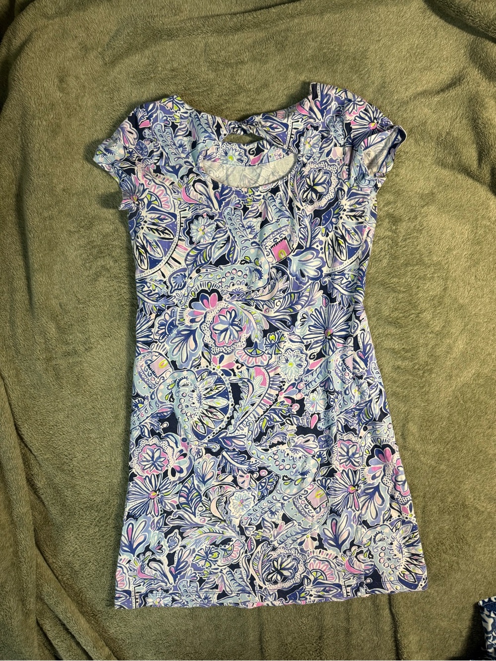 Lilly Pulitzer Navy, Light Blue & Pink Paisley Cap-Sleeve Midi Dress - Picture 3 of 3